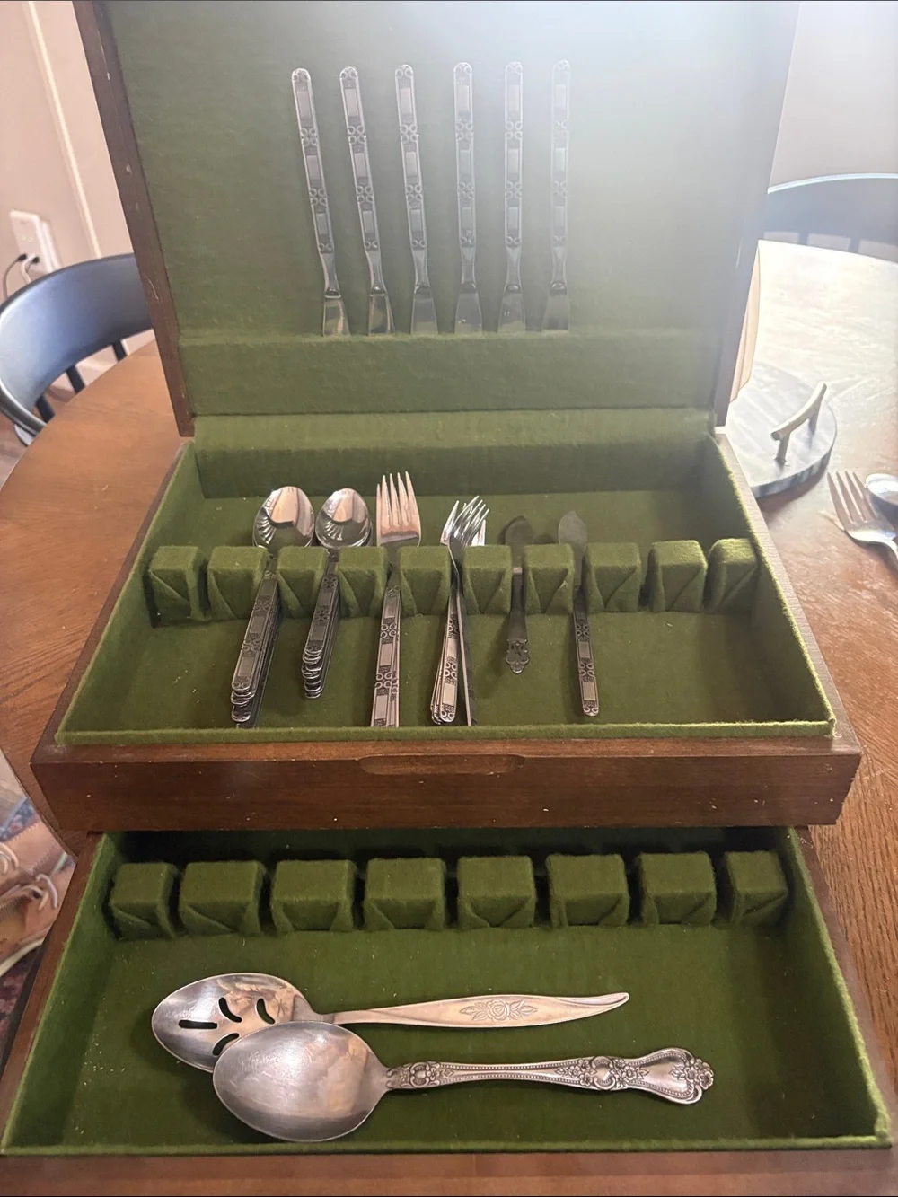 Classic Silver-Tone Flatware Set in Green Velvet Case
